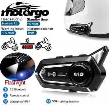 Мотоциклетный шлем Интерком Bluetooth Гарнитура BT 5.3 Hands Free Звонок Беспроводной Шумоподавление Водонепроницаемый 2 Мотоциклиста 300M Интерфон