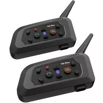 Мотоциклетный шлем-интерком V6 Pro 1500M — Bluetooth 5.0, шумоподавление DSP, групповой чат на 6 человек, водонепроницаемый 1pcs V6 plus чёрный
