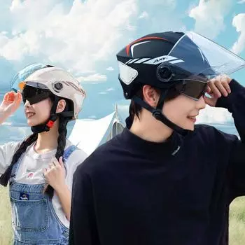 Мотоциклетный шлем с открытым лицом, защита глаз и лица, двойная линза, вентиляция и шумоподавление, стильный полушлем для мотоцикла