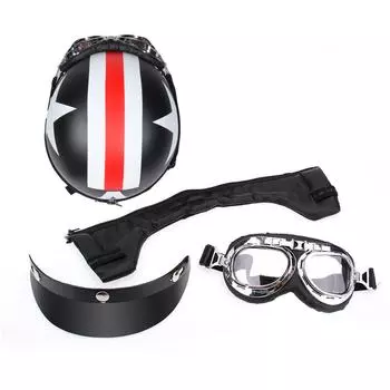 Мотоциклетный шлем с полуоткрытым лицом и очками, козырек, шарф, байкерский скутер, туристический шлем разноцветный