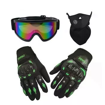 Мотоциклетный шлем, трехкомпонентный шлем для мотокросса, ветровое стекло, лыжная маска, жесткие перчатки для езды на мотоцикле One Size чёрный
