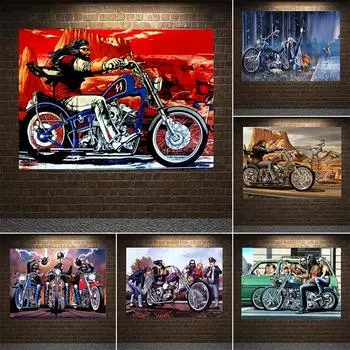 Мотоциклисты, американская сексуальная девушка, холст, картина, плакат и принты, настенные художественные картинки для гостиной, украшения дома, Cuadros 21x30 No Frame