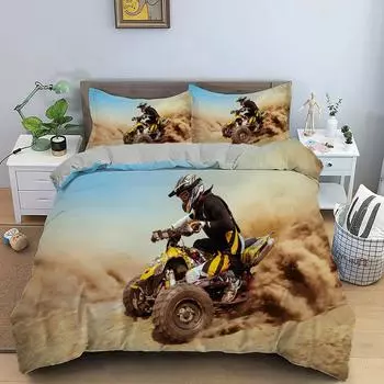 Motocross Off-road Race Motorcycle Dirt Bike Rider Bedding Set Boys Girls Twin Queen Size Duvet Cover Pillowcase Bed Kids Adult 70x133cm 2pcs