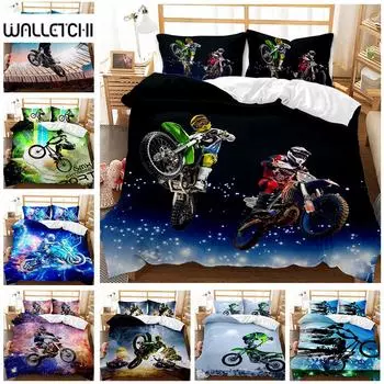 Motocross Rider Bedding Set Extreme Sports Themed Duvet Cover For Teens Motorcycle Pattern Comforter Cover Dirt Bike Duvet Cover EU single(135x200cm)