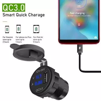 Motor QC 3.0 USB зарядное устройство для телефона быстрый адаптер питания цифровой вольтметр дисплей напряжения автомобиль DC12V-24V водонепроницаемая розетка красный