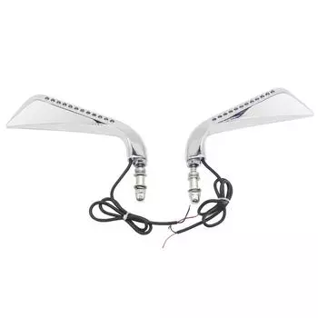 Motorcycle Aluminum LED Turn Signals Chrome 5/16 Inch Thread Rearview Mirror
