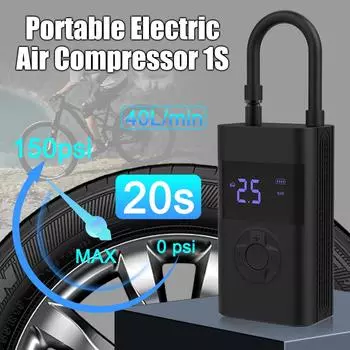 Motorcycle Electric Inflator 40L/min 60W Bicycle Tire Fast Inflation Air Pump Portable USB Chargers 5V/2A Power Bank Flashlight чёрный