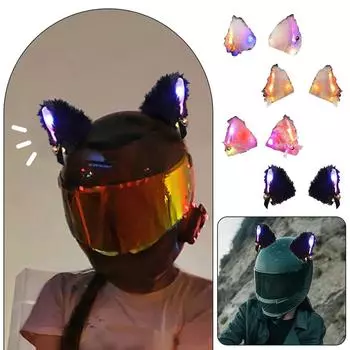 Motorcycle Helmet Light-fixture Cute Cartoon Ears Motorcycle Decoration Helmet Lights Universal Removable Night Accesso B2x3 синий