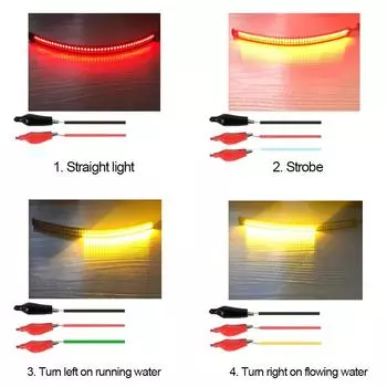 Motorcycle Light Bar Strip Tail Brake Stop Flowing Water Turn Signal Light 60/90/120 LED Integrated SMD Red Amber Color
