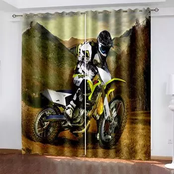 Motorcycle Printed Woven Curtains Two Independent Curtains on The Left and Right Blackout Curtains for Bedrooms 132cmx160cm