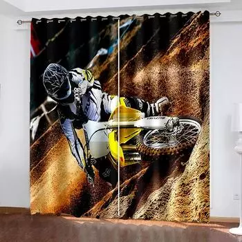 Motorcycle Printed Woven Curtains Two Independent Curtains on The Left and Right Blackout Curtains for Bedrooms 132cmx160cm