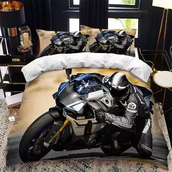Motorcycle rider bed duvet cover set queen calico Twin size comforter bedding set Single complete set. EU single(135x200cm)
