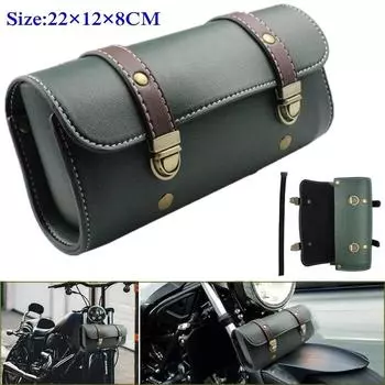 Сумка для хранения седла мотоцикла из искусственной кожи, сумка для инструментов на руль велосипеда, круглая, в форме бочки, водонепроницаемая, сворачивающаяся сумка, боковой багаж зелёный