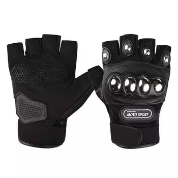 Motorcycle Steel Shell Half Finger Gloves Summer Shatter-resistant Breathable Wear-Resistant Electric Car Motorcycle Riding Protection Open Finger Men Half finger Black All yards