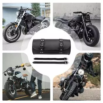 Motorcycle Tool Bag PU Leather Motorcycle Roll Bag Waterproof Dirty Bikes Saddlebags Tool Vintage Pouch With Straps For Water чёрный