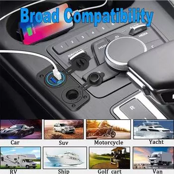 Motorcycle USB Charger Charger Socket GPS USB Outlet Fast Charge Adapter 2 In 1 Boat Marine Charger For Truck RV CHINA