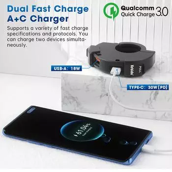 Motorcycle USB Charger Ultra-Narrow Dual USB Type C 30W PD & QC 3.0 Waterproof ATV/Motorcycle USB Port for Phone Tablet GPS чёрный
