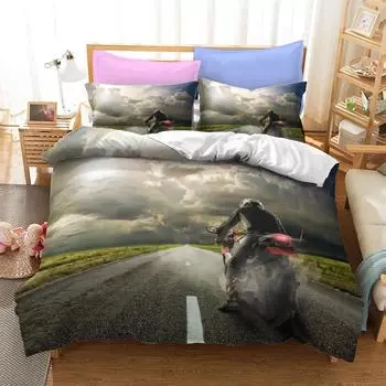 Motorcycles Bedding Set Polyester Fashion Duvet Cover Twin Size Bedclothes with Pillowcases for Teens Bed Linen 70x133cm 2pcs