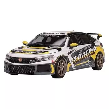 MOTORHELIX 1/64 honda civic Type R (ФЛ5) J s Racing Pearl белый/серо-желтый в полоску (Золотые диски) Готовый продукт