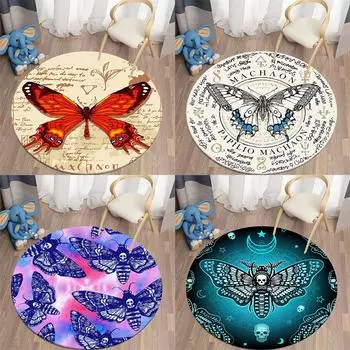 Мотылек, готический череп, бабочка, луна, звезда, полиэстер, круглый ковер, украшение для дома, гостиной, спальни, напольный коврик, ковер 40cm