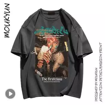 MOUKYUN эластичная мужская уличная одежда студенческие топы с круглым вырезом для отдыха 2000-х годов весенние мультфильмы с короткими рукавами в консервативном стиле Ropa Mujer XL белый