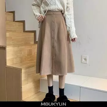 MOUKYUN элегантная юбка-миди женская трапециевидная юбка с высокой талией коричневые длинные Faldas корейская весна-осень-зима женские вельветовые юбки