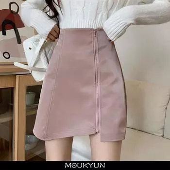 MOUKYUN, черная мини-юбка, сексуальная юбка-карандаш с высокой талией, женская корейская модная Короткая юбка из искусственной кожи на молнии 36 чёрный