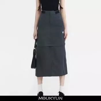MOUKYUN Длинная юбка-карго женская летняя Харадзюку серая с высокой талией тонкие съемные юбки-миди Y2k корейская с запахом хип женская уличная одежда L серый