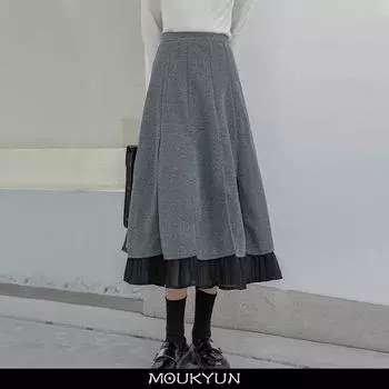 MOUKYUN Готическая тонкая юбка женская с высокой талией Harajuku миди длинные юбки женские повседневные лоскутные уличные корейские юбки Faldas One Size серый
