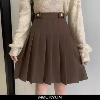 MOUKYUN, корейская элегантная юбка, весенние женские простые повседневные универсальные юбки, женские однотонные студенческие плиссированные мини-юбки с высокой талией 36 чёрный