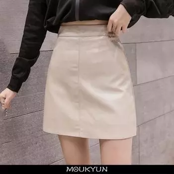 MOUKYUN кожаная юбка осень-зима корейская мини-юбка с высокой талией женская 4 цвета шикарные черные сексуальные Saia трапециевидные юбки из искусственной кожи женские L чёрный