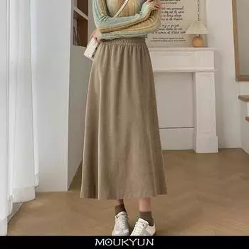 Модные вельветовые юбки с высокой талией, женские корейские элегантные юбки миди в стиле колледжа, женские осенне-зимние толстые юбки А-силуэта One Size чёрный