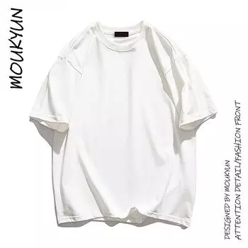 MOUKYUN Мужская эластичная трендовая футболка, простые мешковатые универсальные топы 2000-х годов, с короткими рукавами, Harajuku, консервативный стиль, классический панк, ретро M белый