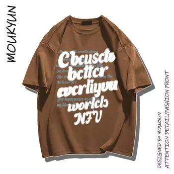 MOUKYUN Мужская футболка в тренде в консервативном стиле, высокое качество, простой мультфильм в стиле хип-хоп, классическая ретро-осенняя мужская хлопковая футболка, повседневные футболки Y2k M озеро синий