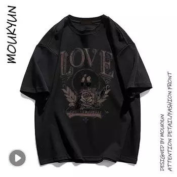 MOUKYUN Мужская высококачественная осенняя базовая футболка в стиле хип-хоп с героями мультфильмов, корейская модная студенческая летняя эластичная универсальная черная футболка с принтом M белый
