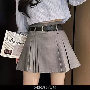 Опрятные плиссированные мини-юбки женские летние сексуальные пояса Gyaru с высокой талией однотонные А-силуэта микро-юбки шорты корейская мода Fadasl S серый