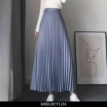 Плиссированные юбки А-силуэта женские корейские модные элегантные длинные женские юбки-фалды с высокой талией синие макси-юбки One Size светло-синий