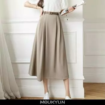 Летние повседневные юбки с высокой талией, женская мода, корейский стиль, однотонные, универсальные, элегантные, длинные юбки А-силуэта, Faldas XL бежевый