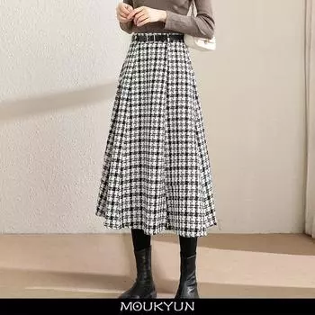 MOUKYUN, сетчатая юбка-миди, женские корейские эластичные элегантные плиссированные юбки с высокой талией и поясом, женские повседневные модные юбки One Size коричневый