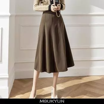 Юбки шерстяные женские средней длины с высокой талией, юбки А-силуэта, шерстяные, с завышенной талией, юбка до середины голени, женские Faldas M кофейный