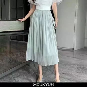 Тюлевая сетчатая юбка-стример, летние женские корейские модные розовые длинные юбки трапециевидной формы, женские повседневные элегантные плиссированные юбки One Size хаки