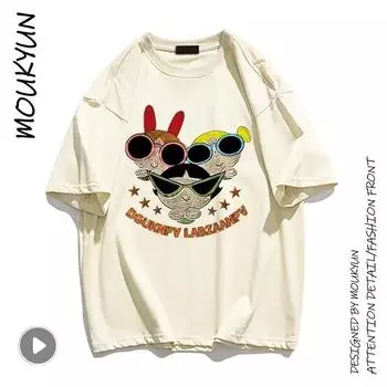 MOUKYUN Унисекс, высокое качество, весенняя, в стиле панк, Ropa Mujer, свободная мужская повседневная студенческая белая футболка в стиле Харадзюку, мешковатая мягкая футболка с милым мультяшным рисунком M белый