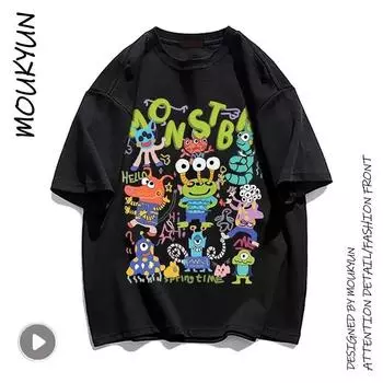 MOUKYUN Универсальная мужская футболка с короткими рукавами и милой мягкой футболкой Y2K, белая футболка унисекс в стиле хип-хоп с короткими рукавами L белый