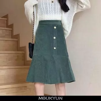 MOUKYUN вельветовая деловая юбка женская нерегулярная юбка-русалка с рюшами Za женская профессиональная юбка на бедрах с высокой талией Faldas 38 зелёный