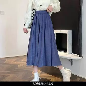 MOUKYUN винтажная коричневая плиссированная юбка с высокой талией женская корейская мода длинная юбка в студенческом стиле женские осенние повседневные юбки трапециевидной формы One Size кофейный