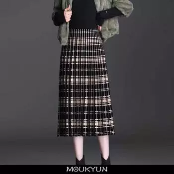 Винтажная мода вязание принт плиссированные юбки А-силуэта женские классические высококачественные корейские универсальные юбки осень-зима One Size абрикосовый