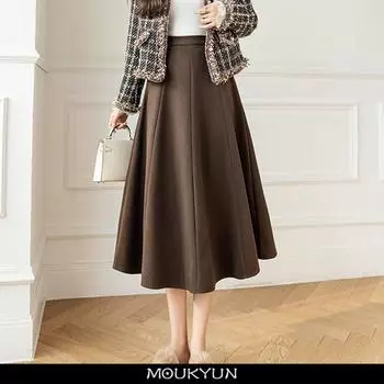 Винтажная шерстяная юбка трапециевидной формы, осенние женские элегантные шерстяные юбки-миди с высокой талией, корейская мода, плиссированные юбки-зонтики XXL чёрный