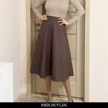 Винтажные клетчатые шерстяные юбки, женские зимние теплые плиссированные юбки трапециевидной формы с высокой талией, модная офисная элегантная юбка миди Faldas L кофейный