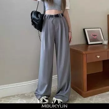 MOUKYUN женские широкие брюки с высокой талией в корейском стиле розовые мешковатые брюки Y2k повседневные серые брюки офисные элегантные женские шик