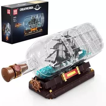 Mould King 10070 Корабль в бутылке игрушечные строительные наборы, черный пиратский корабль блоки наборы STEM проект для взрослых мальчиков детей в возрасте 8+ 10070S